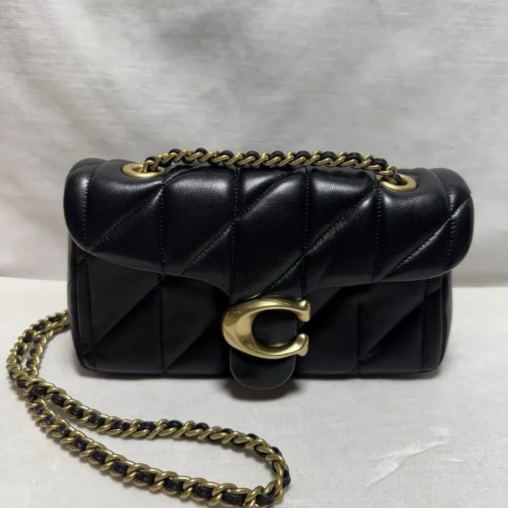 Coach Black Quilted Tabby 20 Shoulder Bag Gold Chain Strap Loose Thread See Pic
